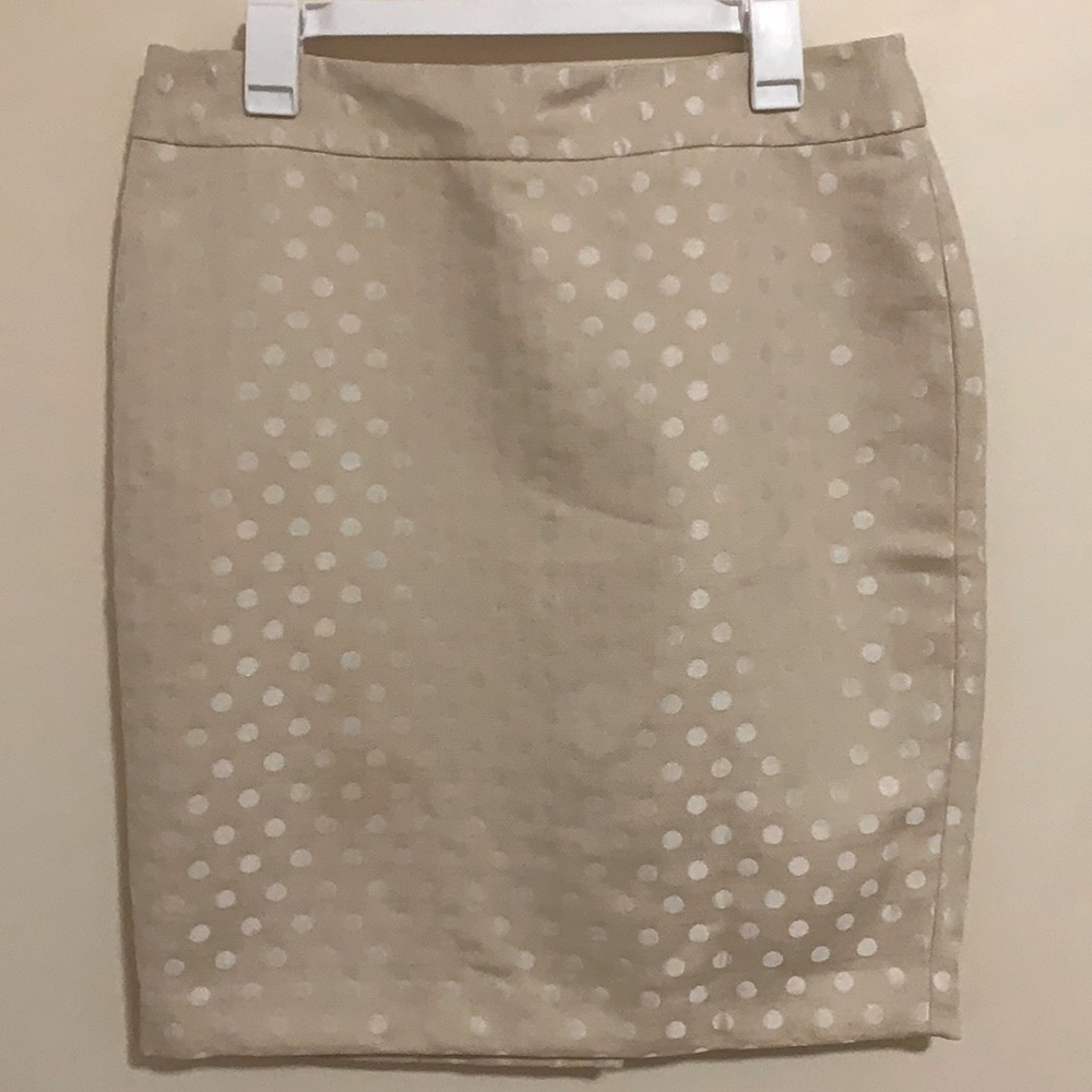 Ann Taylor Knee Length Cream Polka Dot Skirt